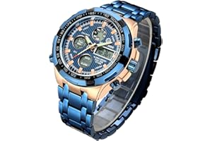 Affute Orologi da uomo di moda di lusso in acciaio inossidabile cronografo sportivo pesante Data impermeabile multifunzione analogico digitale orologio