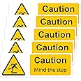 RDLCAR Mind The Step Safety Signs Pack of 5 100mm x 300mm Durable Hazard Warning Stickers Easy to Install Self Adhesive Design