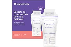 Lansinoh I Sachets de Conservation Lait Maternel – 50 Pièces – Pré-stérilisés, Sans BPA, Zip Renforcé – Congélation et Réfrigération