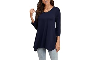 Enmain Maglietta Donna Tunica Scollo V Maniche a 3/4 Top Maglia Manica Lunga Taglie Forti Magliette Donna Tinta Unita Elegant Lungo Camicetta con Stampata