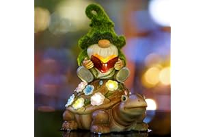Yeomoo Figura decorativa solar de enano, tortuga, decoración de jardín para exteriores, con flores, guirnalda de luces LED, divertida para jardín de hadas, decoración para niños, regalos para