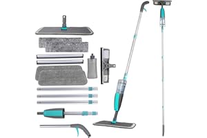 Wiseten 2 en 1 Kit de Limpiador de Ventanas y Trapeador de Piso con Pulverizador, Limpiaparabrisas Profesional con Mango Telescópico para Ventanas, Mopa de Piso con Almohadillas Lavables