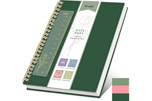XLOXFU Graph Paper Notebook A5,Squared Notebook Grid Journal, 160 Pages,100gsm Thick Paper, with Bookmark Ruler, Inner Pocket, Thick 80S PVC Cover, for Office School, 14.5 x 21cm, Dark Green