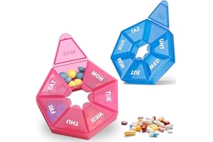NICEIN®Pilulier Semainier en Paquet de 2 | Boite Medicaments 7 Jours | Semainier Medicament | Pilulier Journalier Facile à Ouvrir | Convient aux médicaments, vitamines（Rose Rouge + Bleu）