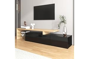 Aiebnf Mueble de TV moderno con luces LED de alto brillo con armario de almacenamiento y estantes de cristal abiertos, mesa de TV para sala de estar, 197,5 x 39 x 42 cm (negro), AiebnfORWF31288693WAA