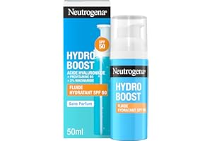 Neutrogena Hydro Boost Fluido Idratante SPF 50, Crema solare viso 50 con Acido Ialuronico, Niacinamide e Vitamina C, Crema viso SPF 50 in fluido, Protezione solare viso contro raggi UVA/UVB, 50 ml