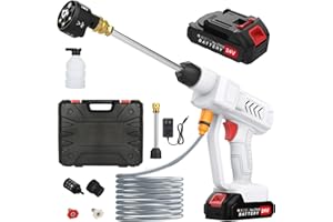 HOUSIWILL Hidrolimpiadora de Alta Presion, Hidrolimpiadora Bateria con Boquilla 6 en 1, Pistola de Agua a Presión con 2 Baterías para la Limpieza de Coches, Suelos, Jardín Limpieza y Riego