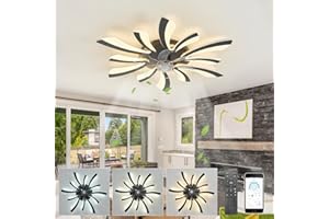 LJX Ceiling Fans with Lights and Remote Control Silent DC Modern Ceiling Fans with Lamps Timer Dimmable Reversible for Bedroom Lounge Kitchen Chandelier Fan Led, Black