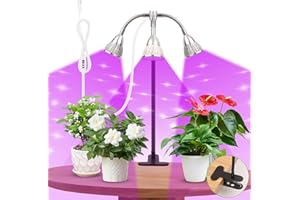 Carastek Lampada per Piante LEDs, 3 Testa Lampada Piante Coltivazione Lampada da Piante a Spettro Completo Intensivo 360° Clip a Collo di Cigno 3 Modalità 10 Luminosità con 3H/9H/12H Timer Automatici