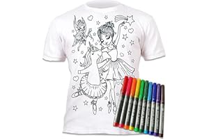 Splat Planet Coloring Ballerina T-Shirt with 6 Non-Toxic Washable Magic Pens Colouring and Washing Out