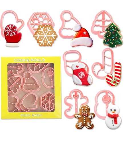 Weihnachten Ausstechformen Set 8-teiliges 3D Weihnachts-Ausstecher-Set – Kunststoff-Formen Mit Prägefunktion – Für Plätzchen, Fondant, Kekse & Mehr – Motiv: Baum, Mann, Rentier & Co