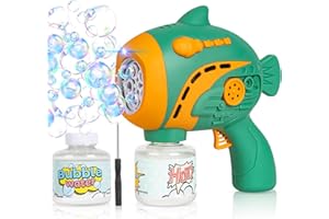 JHPPTCOCO Bubble Machine Bubble Gun for Kids Big 5 Hole Fish Bubble Blower with 125ml Solution/Music/Colorful LED Light,10000+ Bubbles Per Minute,Bubble Maker for Wedding,Boys Girls Toys Gifts,Birthday, Parties