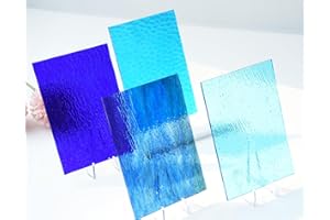 CHICSHIS Transparent Blue Stained Glass Sheets for Crafts – 4x6 Inch Colored Textured Cathedral Glass Pack, 4 Sheets – Ideal for DIY Mosaic, Suncatchers, and Mosiac Tiles Art