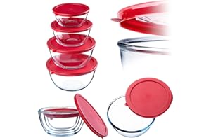 KADAX Lot de 4 bols en verre avec couvercles, pour mélanger, pour cuisson, aliments, cuisine, préparation, récipients ronds pour aliments, 0,5 – 2 L, récipient en verre, passe au lave-vaisselle