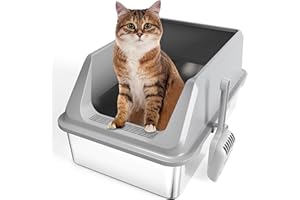 SOOFPET Lettiera Gatto Acciaio Inox Grande: Lettiera per Gatti XXL - Lettiera in Acciaio per Gatti con Paletta - 20 L Stainless Steel Litter Box - Bordo Alto - Non Attira Gli Odori - Facile da Pulire