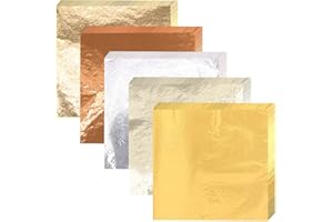 JINGYOU 250 Sheets 5 Colors Gold Leaf Sheets, Imitation Gold Foil Paper,Rose Gold Leaf,Gold Leaf for Decoration,3.4" by 3" Metallic Gold Foil,for Painting Arts, Gilding, Crafts Nails and DIY Decor
