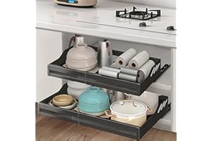 Mointal Organizador de Armario Extraíble Expandible, Cajón Deslizante Telescópico de Cocina, Sin Tornillos/Punzones Armario de Almacenaje Sacable Bajo el Fregadero para el Hogar, Negro