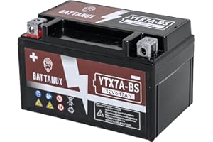 Battanux YTX7A-BS Batterie et batterie pour motocyclette, scellée SLA/AGM 12V7Ah, batterie ATV/UTV/snowmobile/moto sans entretien et sans outils pour l'installation