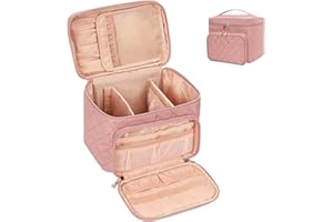 RELAVEL Große Make-up Tasche, Tragbare Reise Make-up Tasche für Frauen Mädchen mit Make-up Pinsel Fach, Stilvolle Make-up Tasche Veranstalter Kosmetik Fall mit Griff und Teiler für Schwarz (Raute rosa)