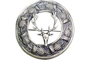 IMPERIAL KILT PRODUCTS Scottish Kilt Fly Plaid Brooch Thistle Crest 3” Inch Silver Finish Kilt Brooch Pins for Men and Ladies Scarf Brooch Red, Green, Blue, Tartan Sash, Shawl, Women Brooches, Celtic Knot Brooches & Pin 8cm
