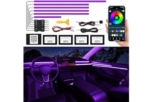 TWETIZ Acrylic Interior Car LED Strip Light with Wireless APP, RGB 6 in 1 with 175 inches 593 LEDs Fiber Optic Ambient Lighting Kits, 16 Million Colors Sound Active Function Car Neon Lights