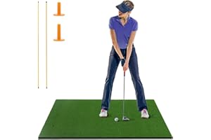 COSTWAY Golf Hitting Mat, 5 x 3 FT/5 x 4 FT Artificial Turf Mat with 2 Rubber Tees and 2 Alignment Sticks, Golf Training Mat for Home Backyard Garage