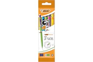 BIC Matic Fun, HB Mechanical Pencils and Eraser, Assorted Barrel Colours with Fine ,Yellow,Blue,Green,White,Pink,Point (0.7mm), Pack of 5,Yellow,Blue,Green,White,Pink