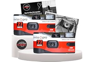 Disposable Camera Bundle with Swiss+Pro Disposable Camera Single-Use Film Cameras with 27 Exposures and Clikoze Disposable Photography Tips Card (2 Pack)