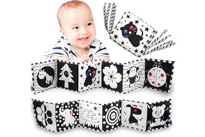 UEHENUE Jeux Bébé Livre Bébé, Livre Noir et Blanc Bébé, Livres D'éveil Sensoriel Bébé, Montessori Bébé Eveil 0-12 Mois, Lavable Pliable Réutilisable, Cadeau pour les Nouveau-nés et la Nouvelle Maman