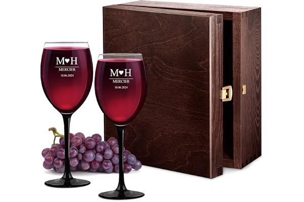 Maverton Ensemble de 2 Verres à vin Personnalisés - 330ml Verre a vin rouge et blanc - Cadeau Personnalisé pour Parents - Cadeau Couple - Classic Verre à pied noir - Noel - Mariage