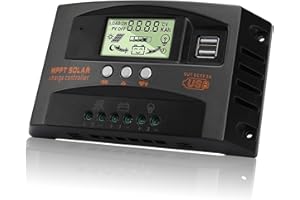 VIXKPIRR MPPT 30A 12V 24V Contrôleur de Charge Solaire Auto, Régulateur Charge Solaire 30A MPPT avec Sonde Température 2 ports USB LCD Écran, Controleur pour Toutes 12V 24V au Plomb et au Lithium Batteries