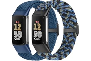 Yunshare Elastische Geflochtene Armband Nur Kompatibel mit Fitbit Charge 6/Fitbit Charge 5, Verstellbare Solo Loop Dehnbares Nylon Gewebe Ersatzarmbänder für Fitbit Charge 6/Charge 5 Damen Herren