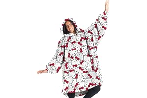 Kanguru, Felpa Coperta Donna con cappuccio, Hello Kitty Hoodie Oversize, plaid con maniche indossabile, idea regalo donna Natale o Compleanno, in pile 100% Microfibra, 85x75 cm vestibilità larga