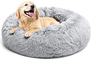 LUOJINYI Hundsäng, fluffig hundkudde, rund husdjurssäng, munkformad kattsäng, tvättbar, med halkfri botten, för stora, medelstora och små hundar, 70 cm