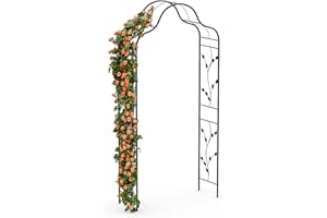 blumfeldt FloraBelle Arche de Jardin – Arche Métallique pour Plantes Grimpantes, Panneaux Feuilles Décoratifs, Cadre Acier Thermolaqué, Résistant Intempéries, Assemblage Facile, 240x110x40 cm