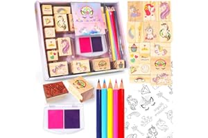 powerking Stempel Set für Kunsthandwerk - Kinder malen Einhorn-Stempelspielzeug mit Buntstiften und Aufkleber - Kinder-Weihnachtsaktivitäten-Party-Geschenk (Einhornstempel)