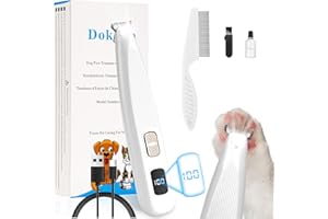Tosatrice per Cani Gatti, Dokkita Tagliacapelli Ricaricabile con Luce LED e Display LED, Rasoio per Cani a 2 Velocità, 50 dB Ultra-Silenzioso, USB Tagliapeli per Zampe, Occhi, Orecchie, Viso