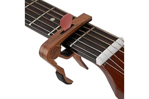 Musiin Holzmaserung Kapodaster mit Plektrenhalter für Akustikgitarre, Ukulele, Mandoline, Banjo