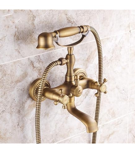 Completo Vasca/Doccia Con Soffione Oro - Rubinetto Duplex, Tubo 1.5 M, Distanza Fori 13.5-16.5 Cm