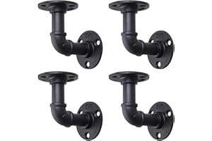 MSYU 4 Pack Industrial Pipe Shelf Brackets, Black Floating Pipe Brackets with Screws, Heavy Duty Wall Mounted Pipe Shelves for Home Scaffold Board - 10×10cm