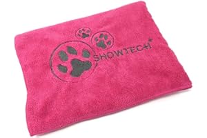 SHOW TECH Hundehandtuch mit Stickerei 56 x 90 cm pink super saugfähiges Haustierhandtuch