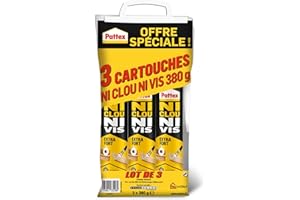 Pattex Ni Clou Ni Vis- Fix Extra Fort (lot de 3 cartouches de 380 g) – Colle de fixation à maintien immédiat pour usage intérieur – Blanc