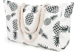 Deciniee Extra Large Beach Bag for Women: Waterproof Beach Tote Bag - Foldable Summer Beach Bags With Zip and Pockets - Pineapple Print