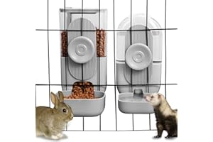 Misyue Hanging Automatic Food Water Dispenser,Gravity Rabbit Feeder and Water Bottle Set,Cage Cat Food and Water Dispenser Food Bowl for Bunny Chinchilla Guinea Pig Hedgehog Ferret