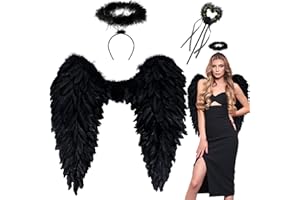 Orgoue Engelsflügel, Engelsflügel Schwarz Engel Flügel Für Faschingskostüme Federflügel Engel Engel Kostüm Damen Mit Heiligenschein Für Halloween Karneval Geburtstag Party