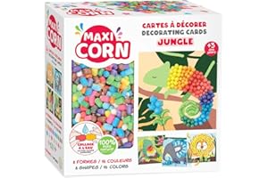 Maxi Corn - Mosaic Jungle - 4 Cartes à Décorer - Activité Manuelle Enfant - Loisirs créatifs - Flocons de Maïs à Assembler à l'eau - Dès 3 Ans