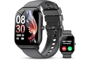 CASCHO Montre Connectée Femme Homme, 1.85" HD Smartwatch, 115+ Modes, Sport Tracker avec téléphonie Bluetooth,Montre Podomètre étanche IP68, Veille jusqu'à 30 Jours, iOS/Android,Gris noirâtre