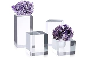 SUMTree 4pcs Présentoir en acrylique bloc daffichage accessoires de photographie pour bijoux,montres,figurines (cube,5 * 5 * 4/6/8/10 cm)