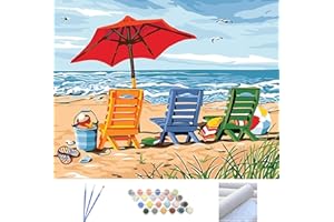 Metuu Peinture pour enfants par numéros pour adultes et débutants, kit de peinture à l'huile avec pinceaux, pigments acryliques, peinture sur toile 16 x 20 pouces - Chaise de plage (sans cadre)