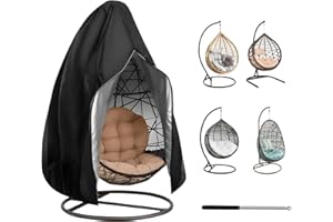 NEVERLAND Large Egg Chair Cover - 420D Heavy Duty Oxford Egg Chair Covers Waterproof, Hanging Egg Chair Cover with Zipper and Telescopic Pole for Outdoor Garden Swing Chair, 205 * 120cm, Black
